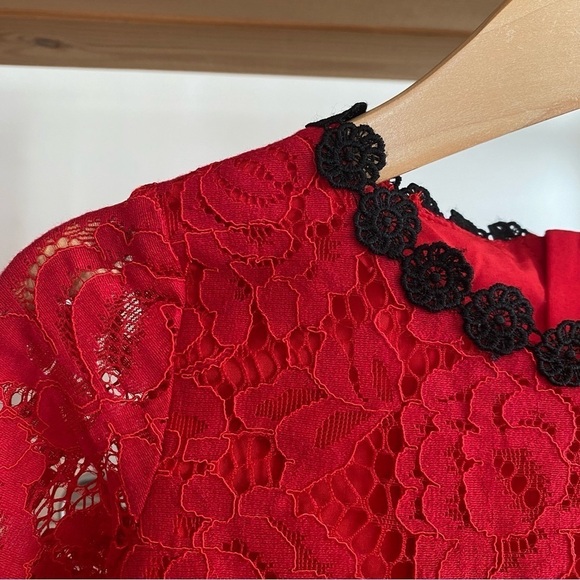 Kate Spade Red Black Lace Ruffle Sleeve Dress - Picture 5 of 12